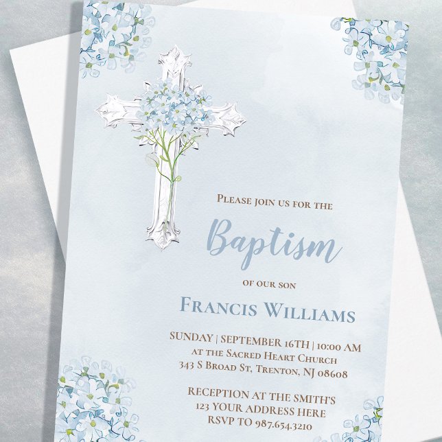 Invitation Hydrangea aquarelle bleue de baptême (Créateur téléchargé)