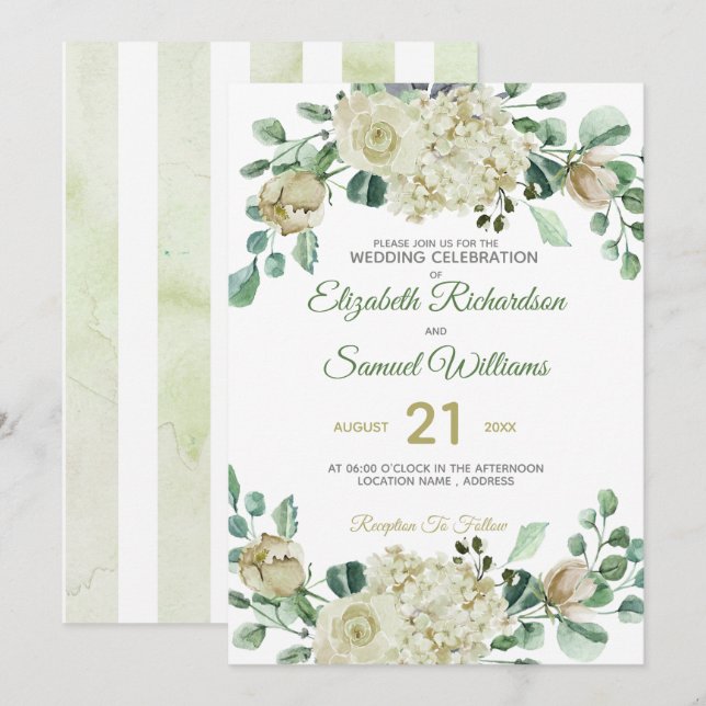 Invitation Hydrangea Aquarelle Classique Rose Bouddha Crème (Devant / Derrière)