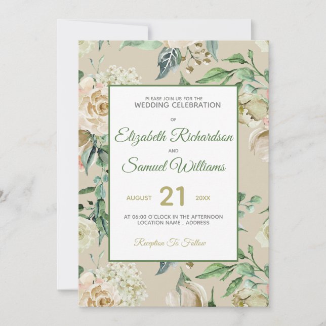 Invitation Hydrangea Aquarelle Classique Rose Bouquet Crème (Devant)