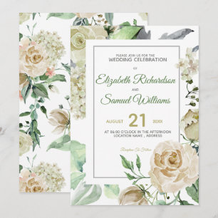 Invitation Hydrangea Aquarelle Classique Rose Bud Crème