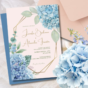 Invitation Hydrangea Aquarelle rose pâle rose bleu Mariage
