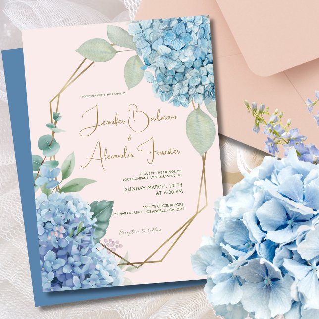 Invitation Hydrangea Aquarelle rose pâle rose bleu Mariage (Créateur téléchargé)
