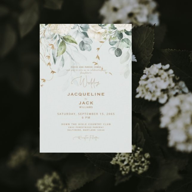 Invitation Hydrangea Blanche Élégante Mariage II Sauge Clair (Créateur téléchargé)
