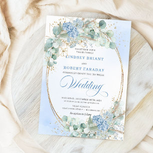 Invitation Hydrangea Bleu Botanique Blé Élégant Mariage