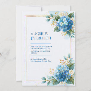 Invitation Hydrangea Bleu Ciel Mariage Or