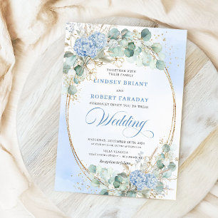 Invitation Hydrangea Bleu Clair Blé Or Élégant Mariage