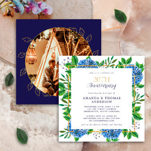 Invitation Hydrangea Bleu Doré 20e Anniversaire de Mariage Ph