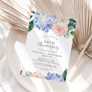 Invitation Hydrangea Bleu Élégant 50e Anniversaire de Mariage