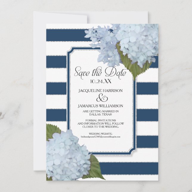 Invitation Hydrangea Bleu Faire Part avec Larges Bandes Flora (Devant)