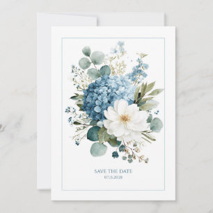 Invitation Hydrangea Bleu Poussiéreux Élégant Anémone Blanche
