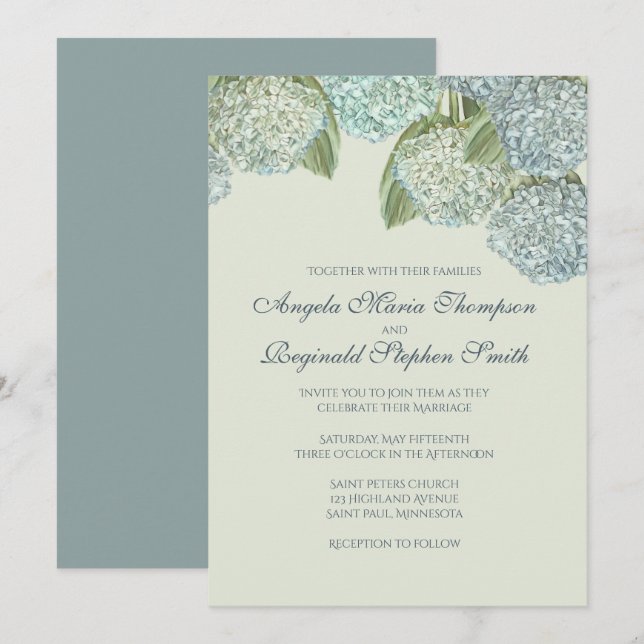 Invitation Hydrangea Bleu/Vert Sage (Devant / Derrière)