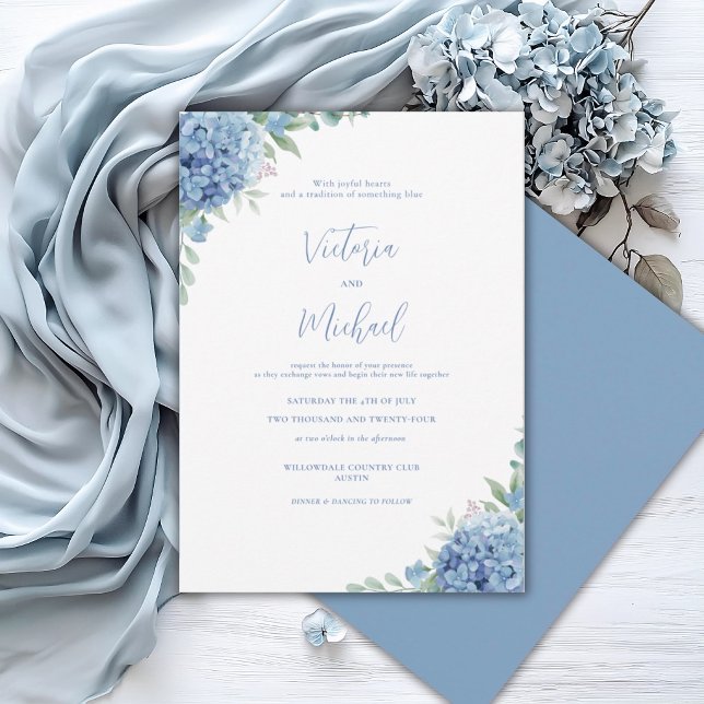 Invitation Hydrangea Bleue Élégante Mariage Floral (Créateur téléchargé)