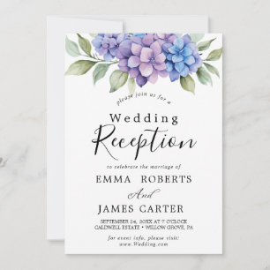Invitation Hydrangea Bleue Élégante   Réception de Mariage Bl