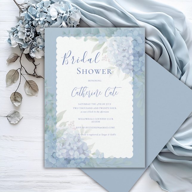Invitation Hydrangea Bleue Fête de Mariage Florale Pastel (Créateur téléchargé)