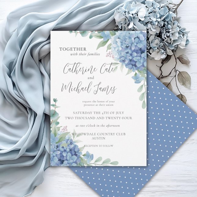 Invitation Hydrangea Bleue Fleurs Mariage à pois (Créateur téléchargé)