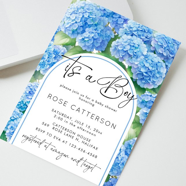 Invitation Hydrangea Blue Flowers C'est un Baby shower garçon (Créateur téléchargé)