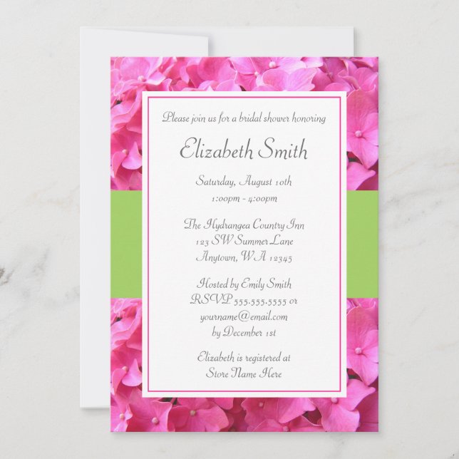 Invitation Hydrangea Bordure Rose Vert Enterrement de Vie de  (Devant)