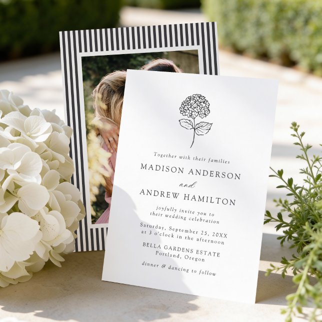 Invitation Hydrangea Charbon de Mariage Photo Classique (Créateur téléchargé)