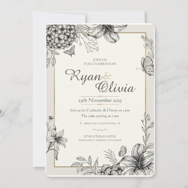 Invitation Hydrangea Customisé Élégant Mariage Vintage (Devant)
