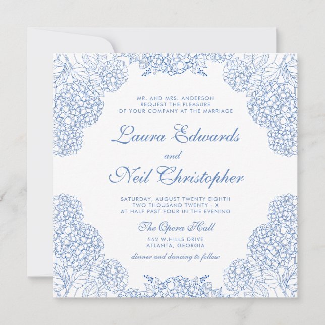 Invitation Hydrangea Dusty Blue Floral Mariage moderne (Devant)