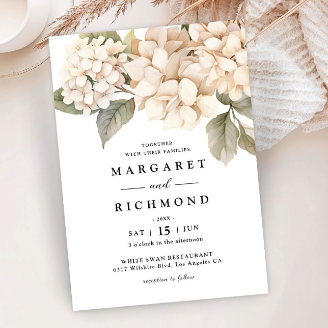 Invitation Hydrangea Élégant Aquarelle Blanc Mariage Floral (Créateur téléchargé)