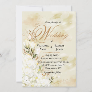 Invitation Hydrangea Elegant Blanc Or Floral Mariage  