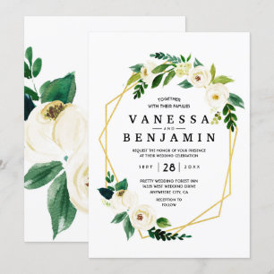 Invitation Hydrangea Elegant Blanc Rose or Floral Mariage I