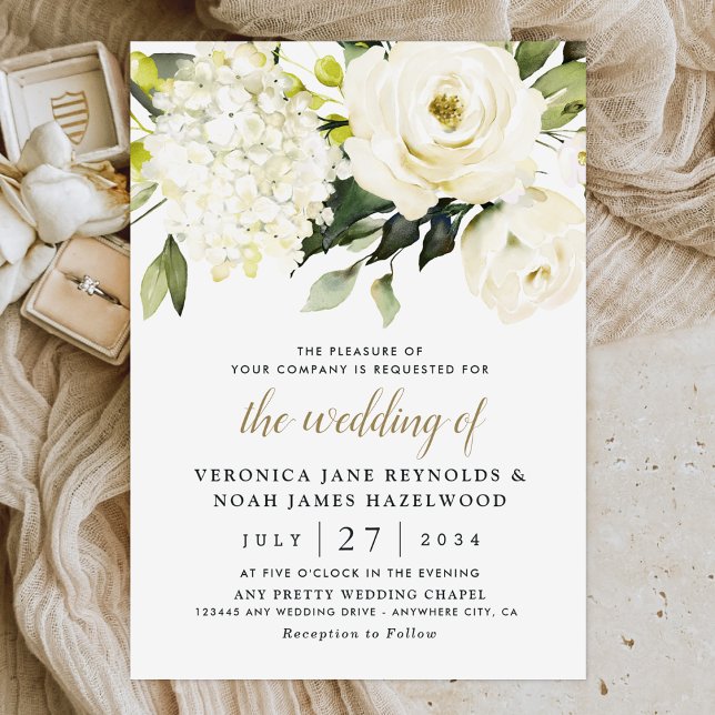 Invitation Hydrangea Elegant Rose or blanc Mariage floral (Créateur téléchargé)