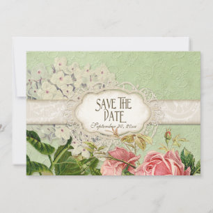 Invitation Hydrangea et Roses teintées de thé en dentelle vin