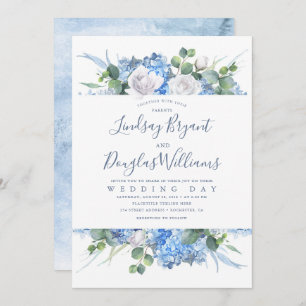 Invitation Hydrangea et verdure Dusty Blue Floral Mariage