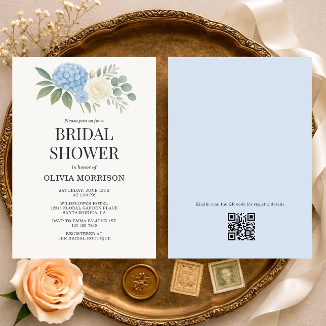 Invitation Hydrangea Eucalyptus Code QR Baby Shower Mariage (Créateur téléchargé)