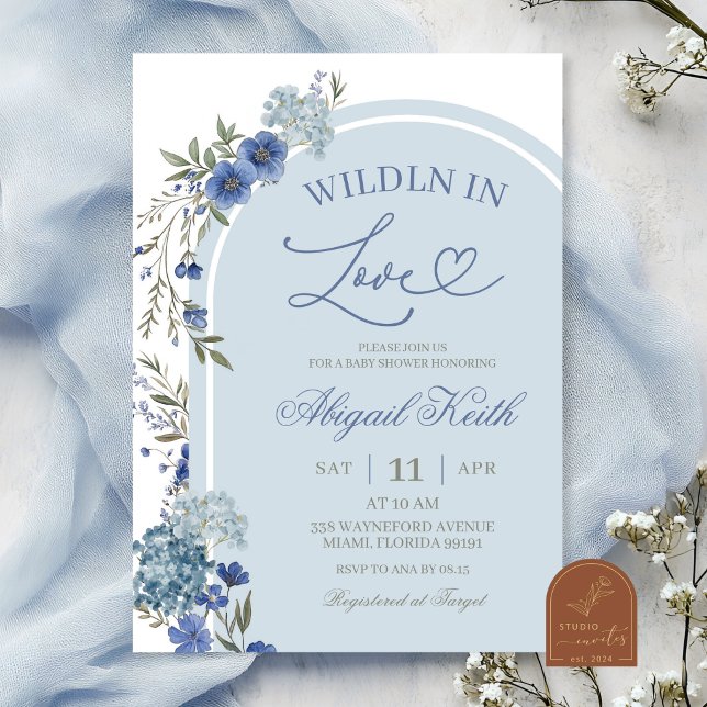 Invitation Hydrangea Fleur Sauvage Bleue Fou Amoureux Mariée (Créateur téléchargé)