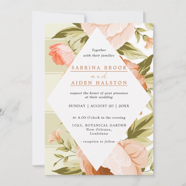 Invitation Hydrangea Fleurie Rose Terracotta Mariage Floral (Devant)