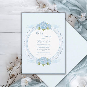 Invitation Hydrangea Floral Bleu Élégant pour Baby Shower 