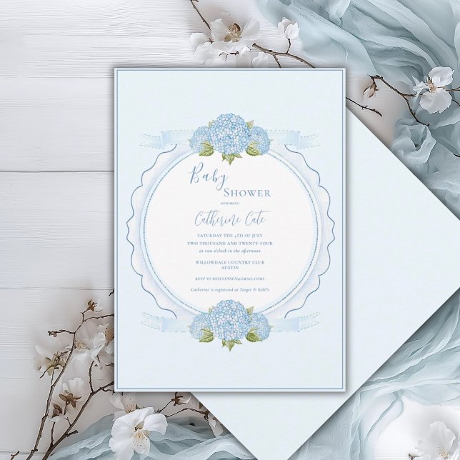 Invitation Hydrangea Floral Bleu Élégant pour Baby Shower  (Créateur téléchargé)