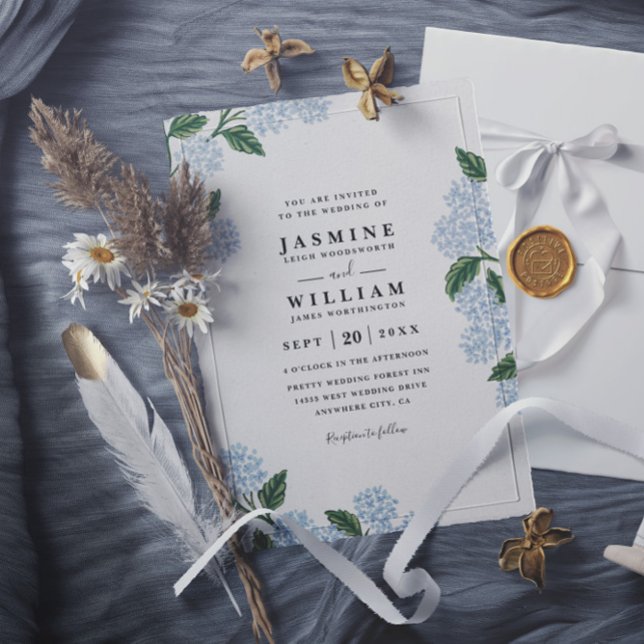 Invitation Hydrangea Floral Rustic Elegant QR Code Wedding (Créateur téléchargé)