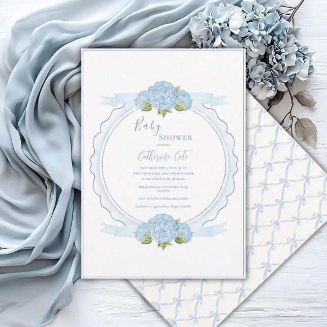 Invitation Hydrangea Florale Bleue Élégante Baby Shower (Créateur téléchargé)