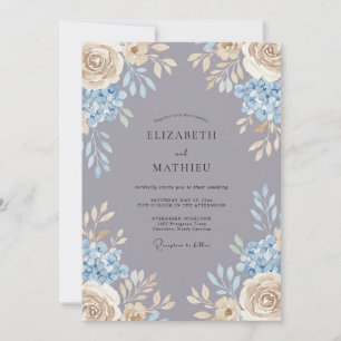 Invitation Hydrangea Gris Pervenche Mariage Romantique