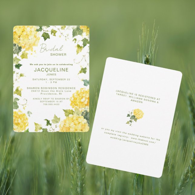 Invitation Hydrangea Jaune Élégant Baptême de Mariée II (Créateur téléchargé)