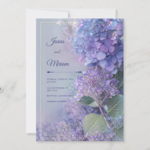 Invitation Hydrangea lavande Bokeh Cadre Or Ethéré