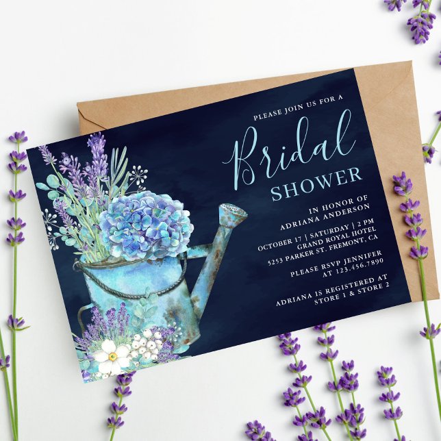Invitation Hydrangea Lavande Floral Bleu Nuit Mariage (Créateur téléchargé)