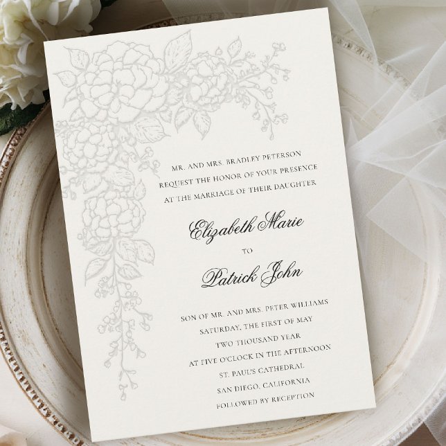 Invitation Hydrangea Lumineux Crème Formel Mariage Classique (hydrangea wedding invitation formal traditional modern classic art sketch parents host ecru)