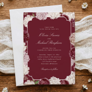 Invitation Hydrangea Mariage Bourgogne Fleurs Automne Hiver