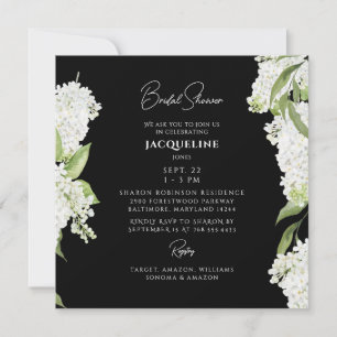 Invitation Hydrangea Noir Blanc Carré Mariage Shower
