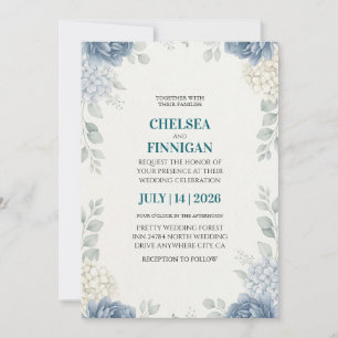 Invitation hydrangea panachée bleu poussiéreux élégant