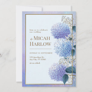 Invitation Hydrangea Periwinkle Stardust Cadre Doré Mariage