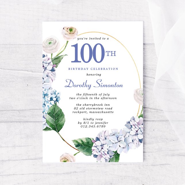 Invitation Hydrangea Rose 100e fête d'anniversaire (Créateur téléchargé)