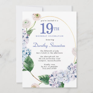 Invitation Hydrangea Rose 19e fête d'anniversaire