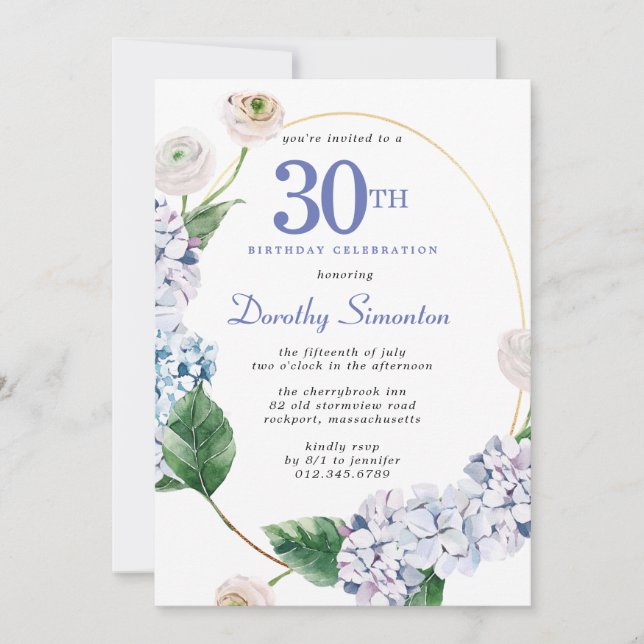 Invitation Hydrangea Rose 30e anniversaire (Devant)