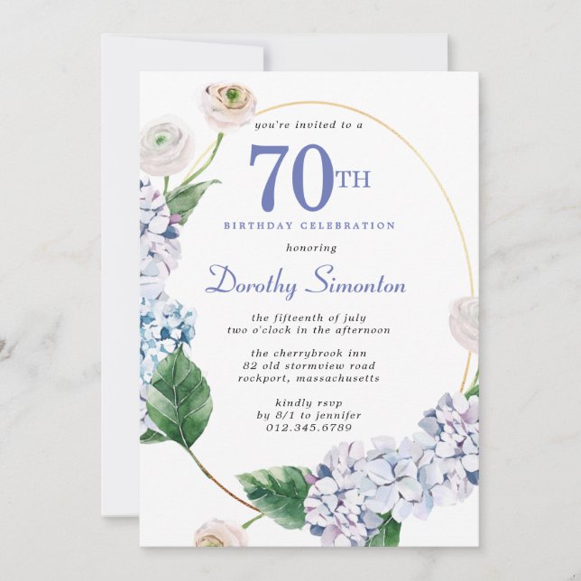 Invitation Hydrangea Rose 70e anniversaire (Devant)
